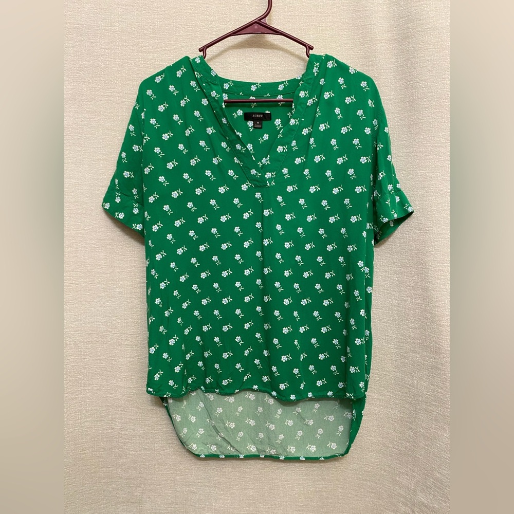 J. Crew Green Floral Blouse